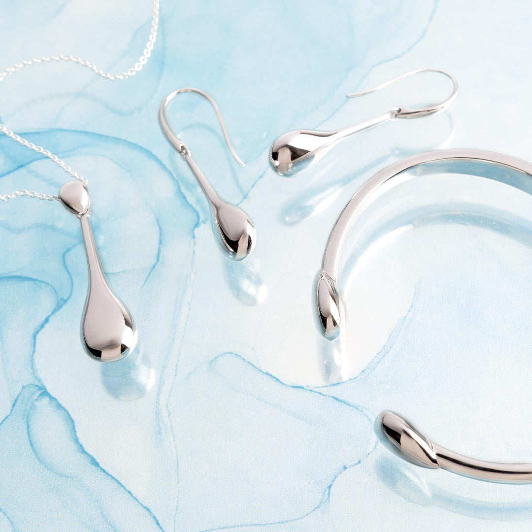 Coast Pebble Smooth Elegant rhodium coated drop earrings
