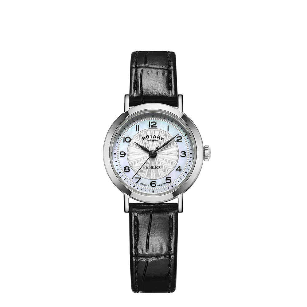 Heritage Lady's stainless steel mother of pearl dial black leather strap