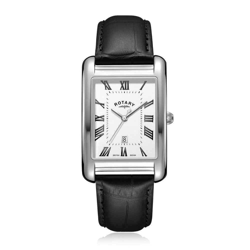 Heritage Astoria Rectangular Stainless steel leather strap watch