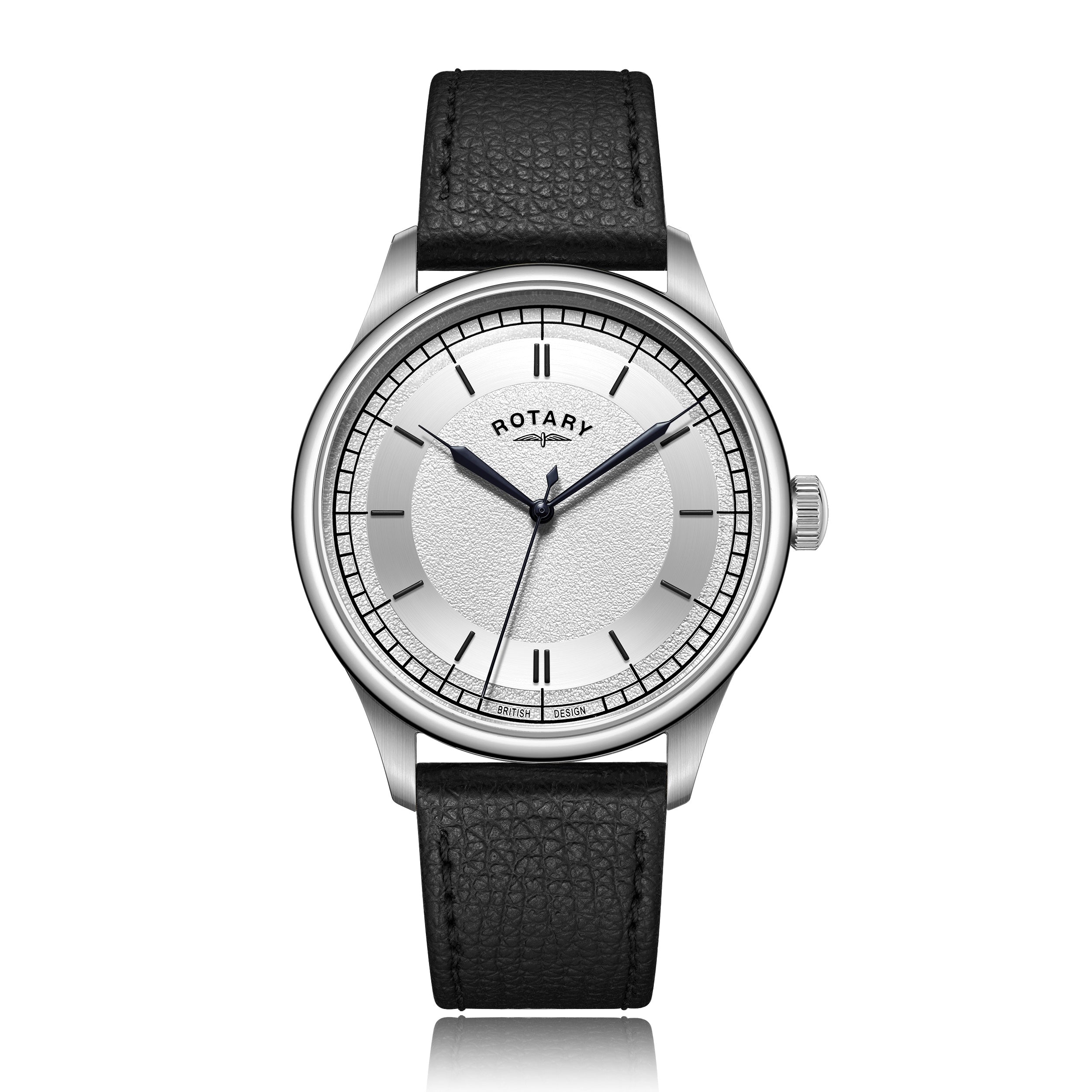 Gents heritage silver dial black leather strap watch