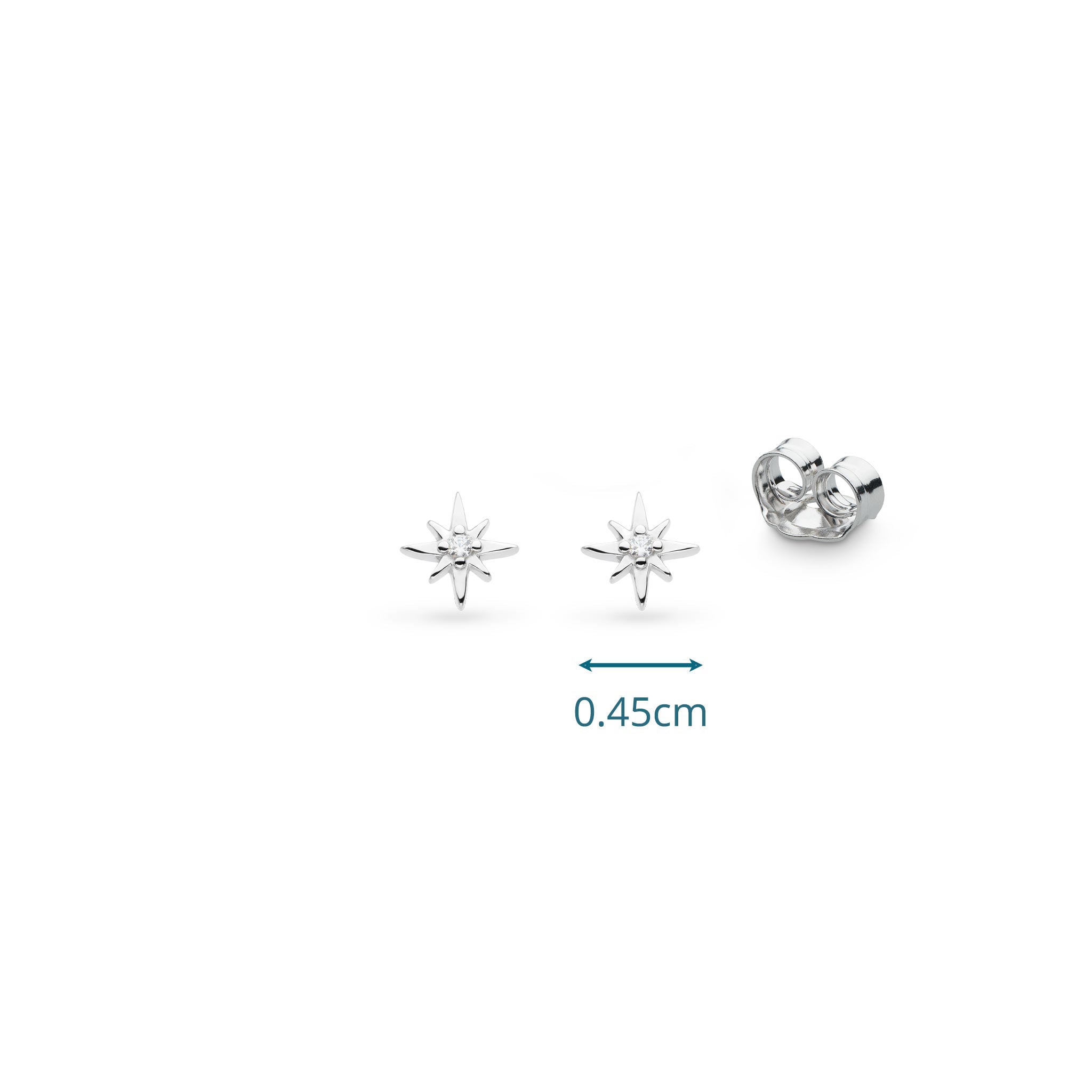 Kit Heath Celeste North Star CZ rhodium coated petite stud ear rings