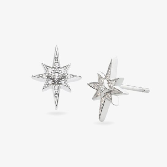 Kit Heath Celeste North Star CZ rhodium coated Stud ear rings