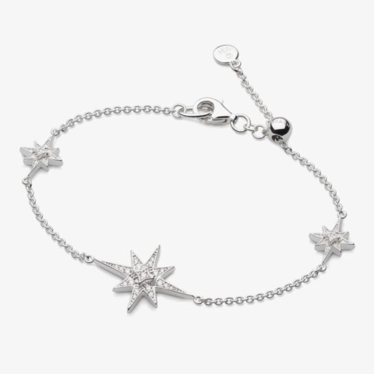 Celeste North Star CZ rhodium coated station 7" slider bracelet