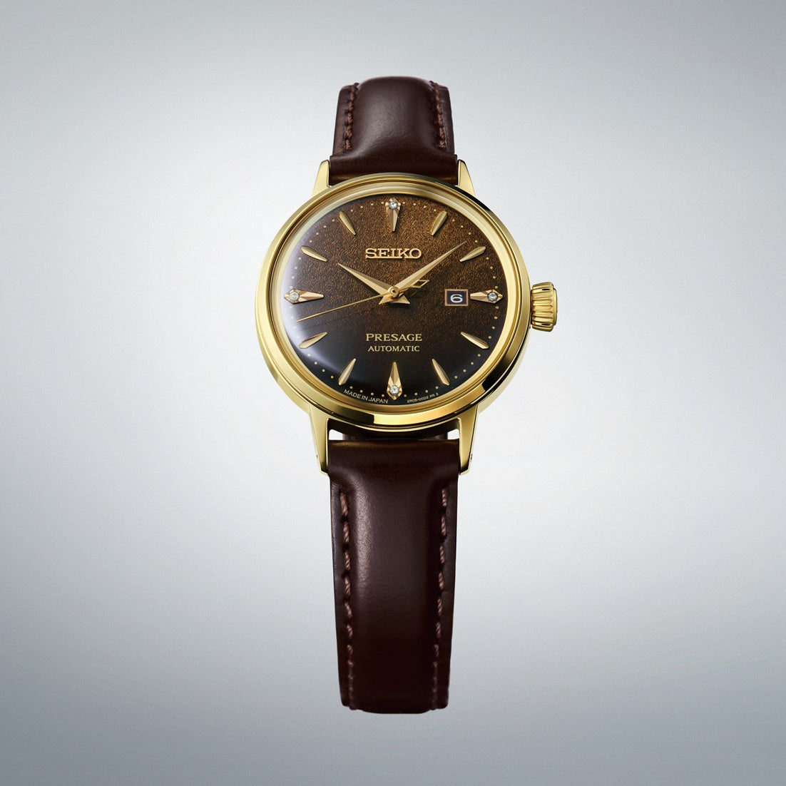 Presage brown dial/strap lds quick release clasp