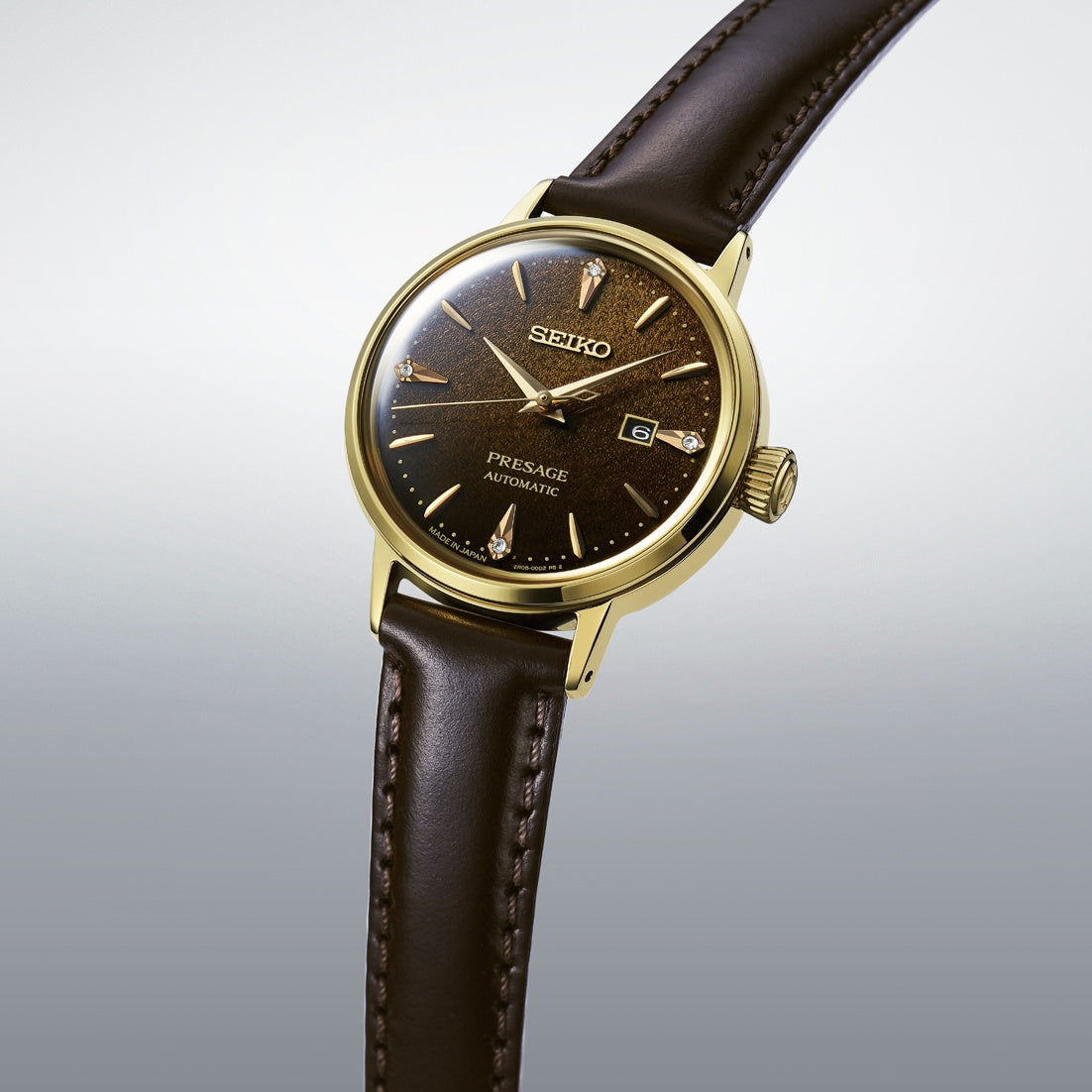 Presage brown dial/strap lds quick release clasp