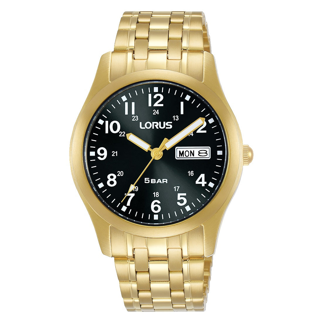 Gents yellow gold coated black dial watch