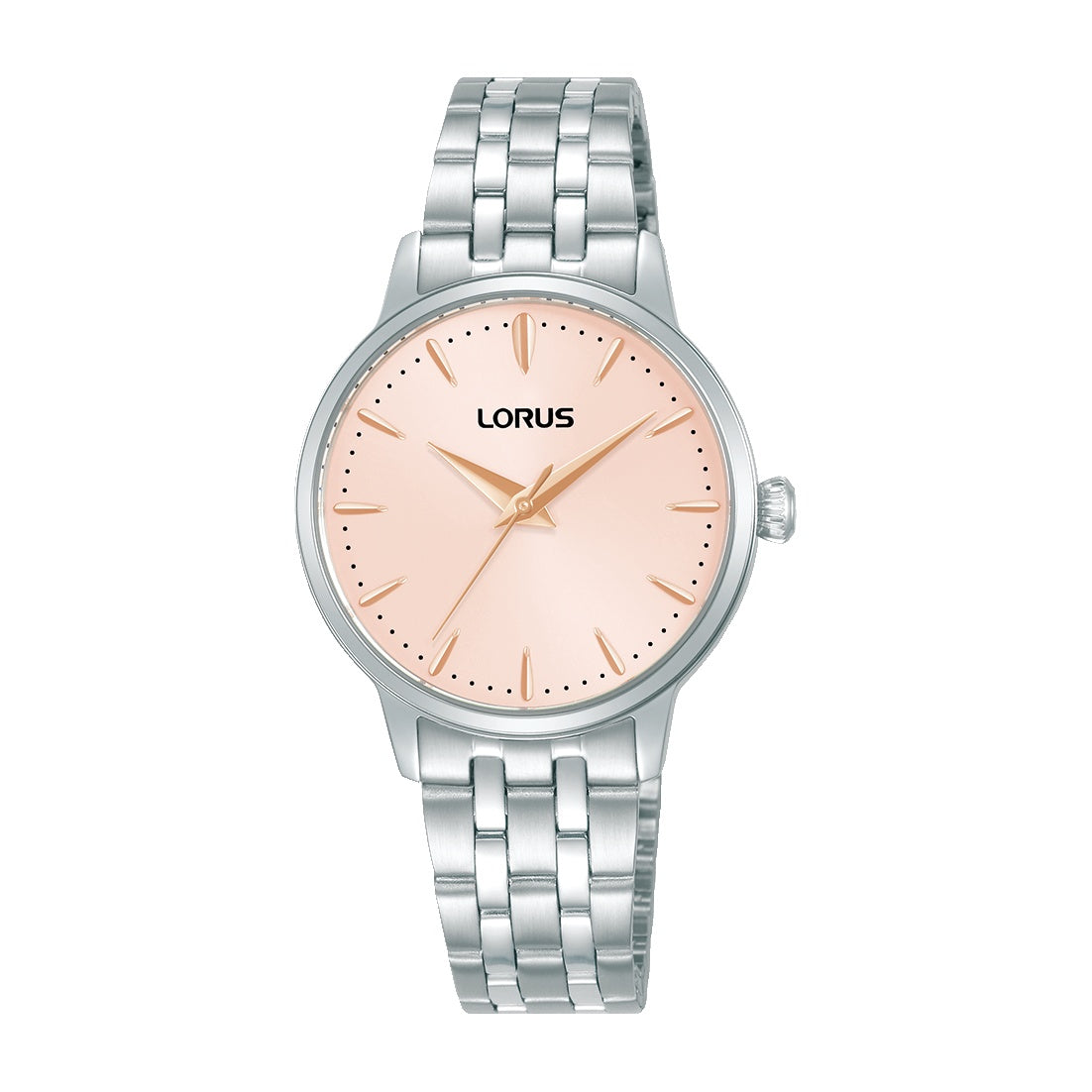 Ladys stainless steel Peach dial bracelet watch