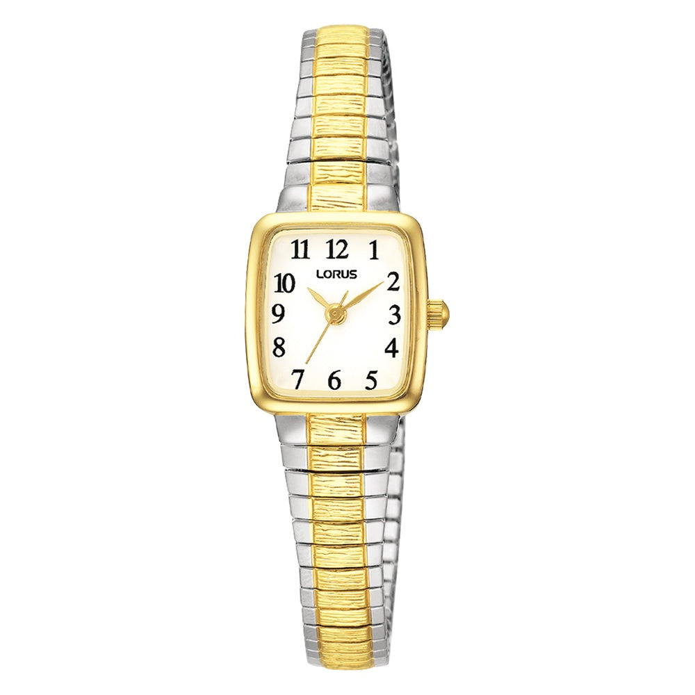 Ladies Two tone rectangular dial expanding strap