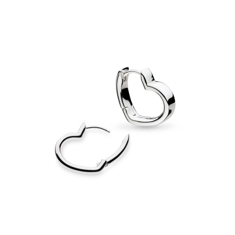 Love Silver Heart Outline rhgodium plated hinged hoop ear rings
