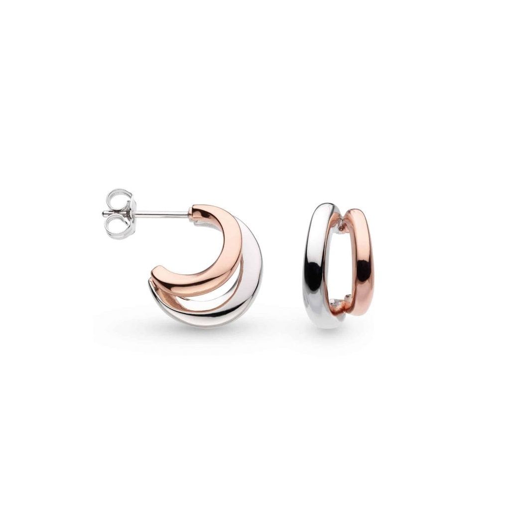 Silver & Rose Gold Plated Bevel Cirque Link Blush Twin Hoop Earrings