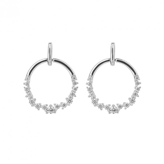 Silver Cubic Zirconia Set Open Circle Drop Earrings