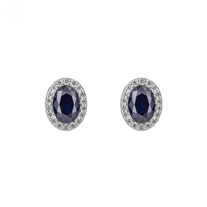 Silver Oval Blue & White Cubic Zirconia Halo Cluster Stud Earrings
