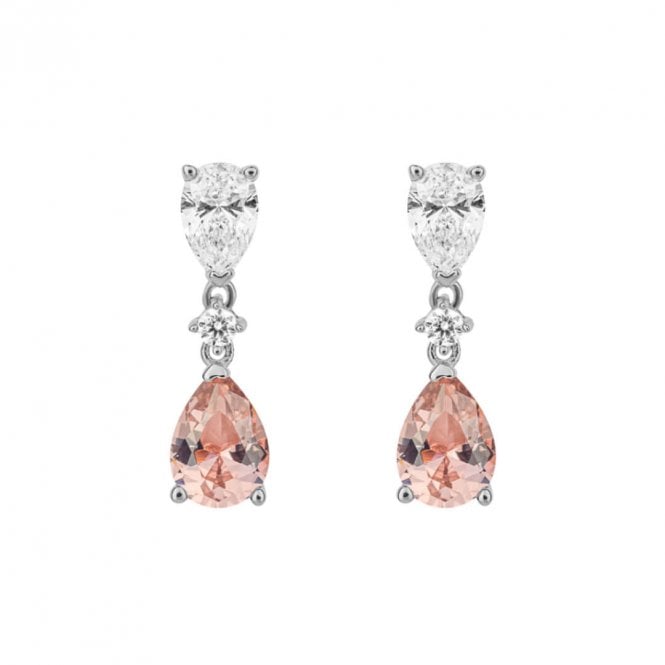 Silver Pear Shaped Pink Cubic Zirconia Drop Earrings