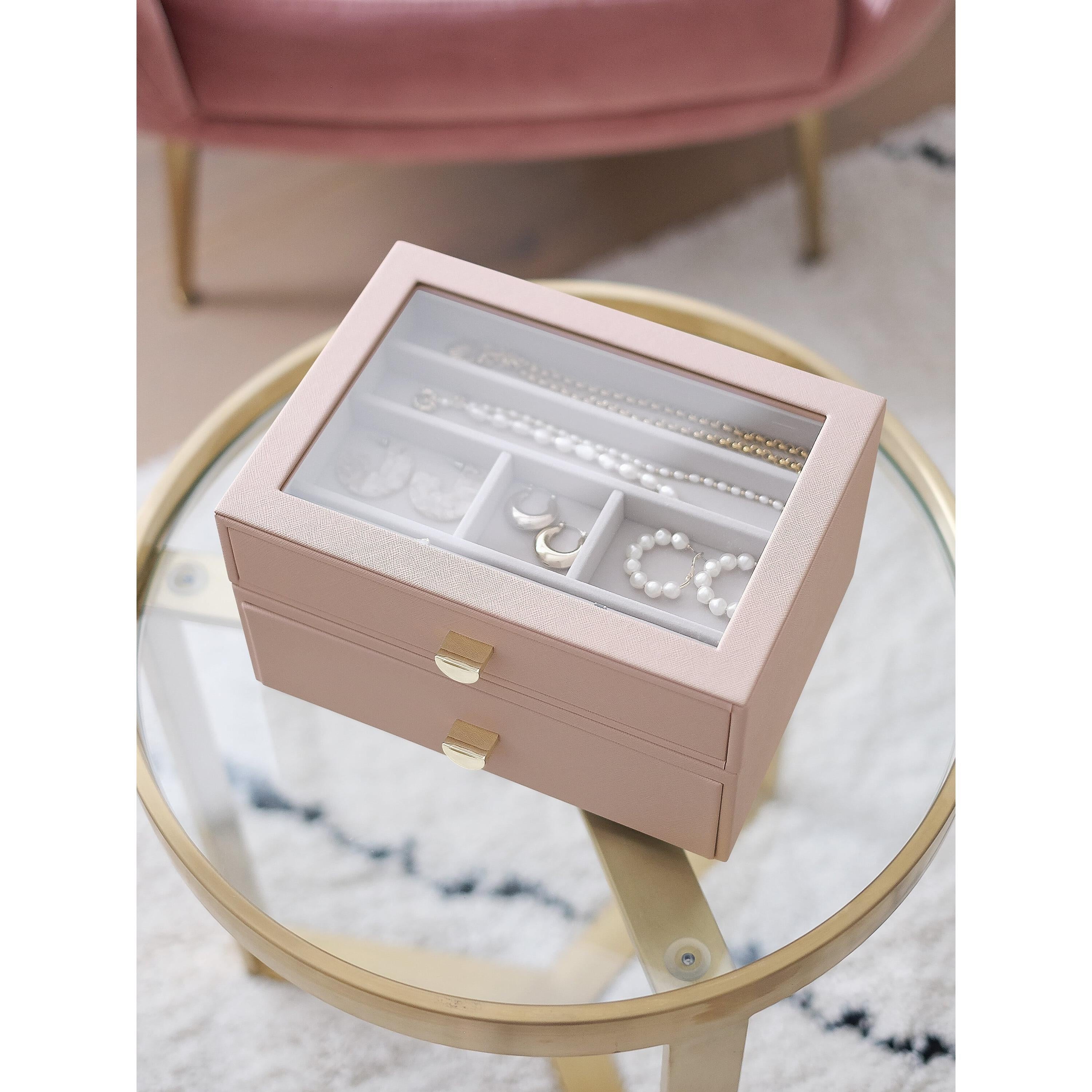 Classic Jewellery Box 2-Drawer Set - Blush Pink & Champagne Gold