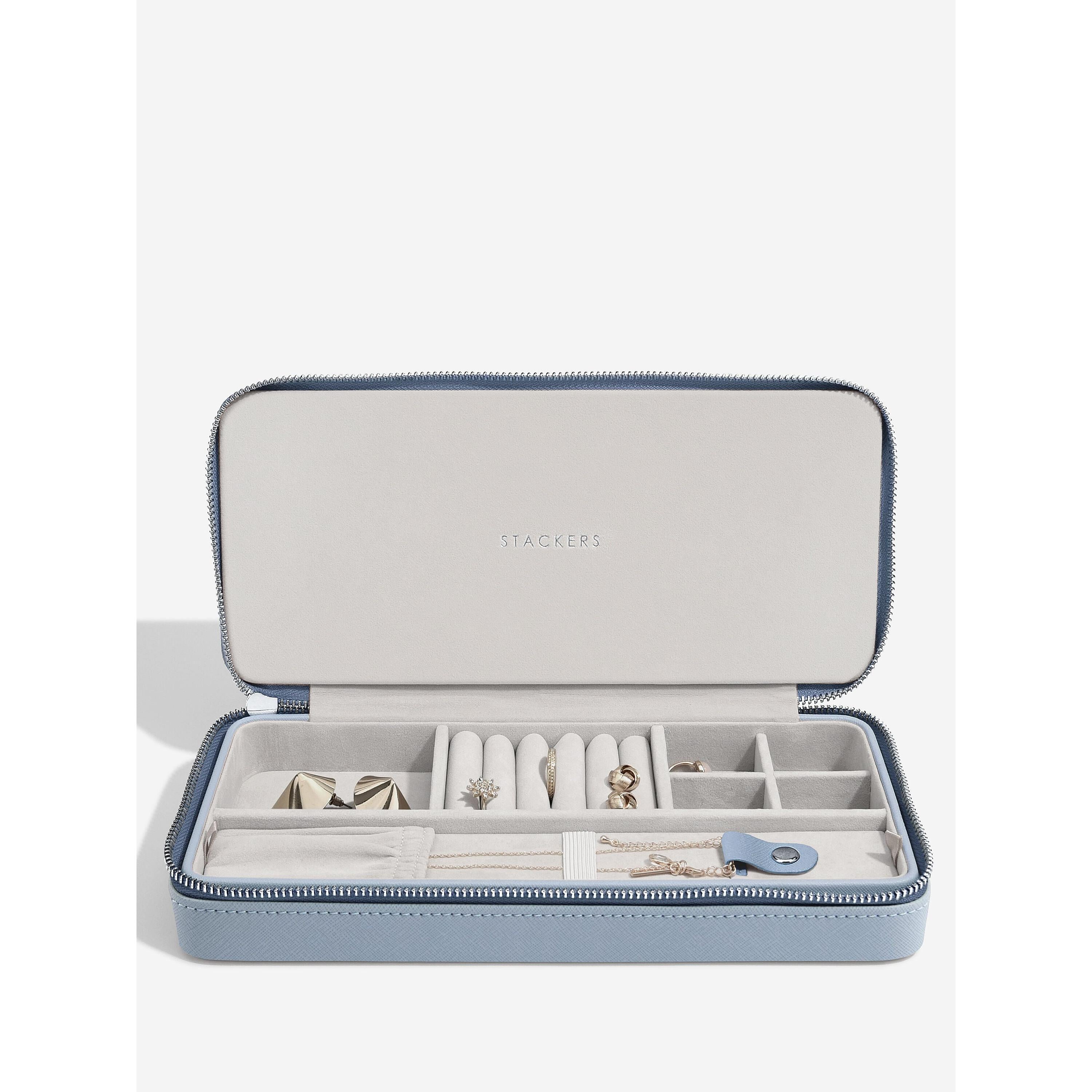 Sleek Necklace Zipped Jewellery Box - Dusky Blue