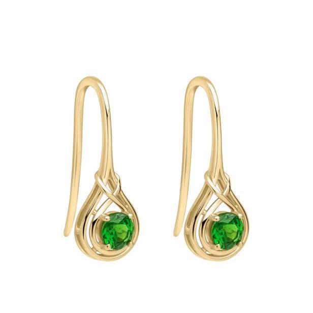 9ct Yellow Gold Celtic Green Diopside Hook Earrings