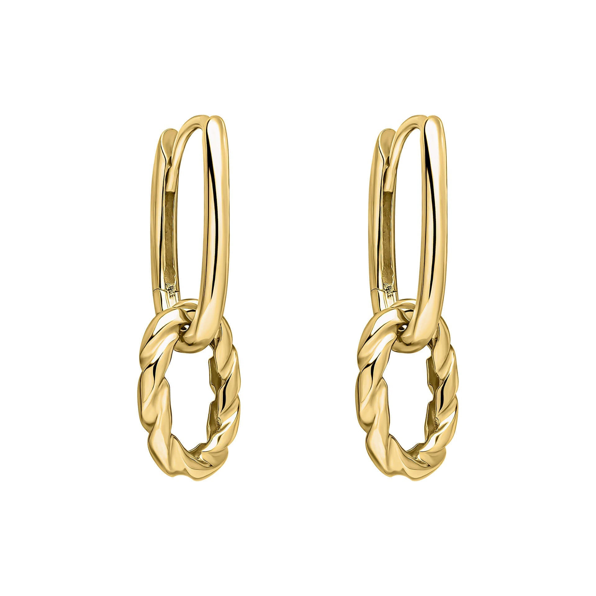 9ct Yellow Gold Rope Twist Double Hoop Drop Earrings