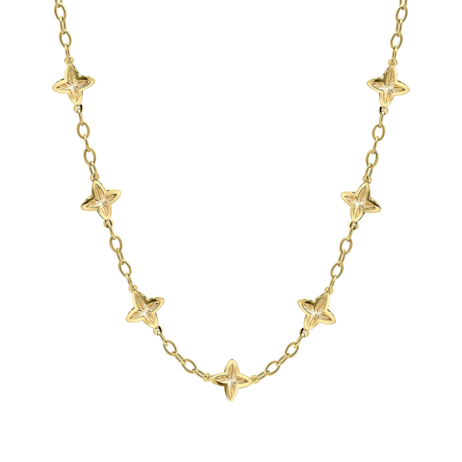 9ct yellow gold Textured Flower Station Necklace
