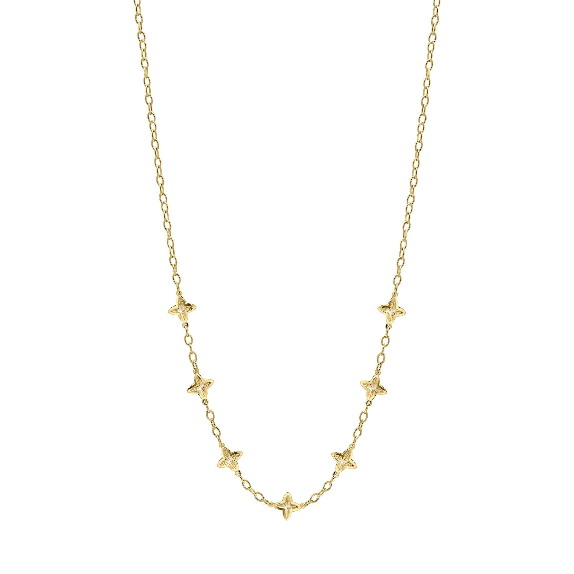 9ct yellow gold Textured Flower Station Necklace