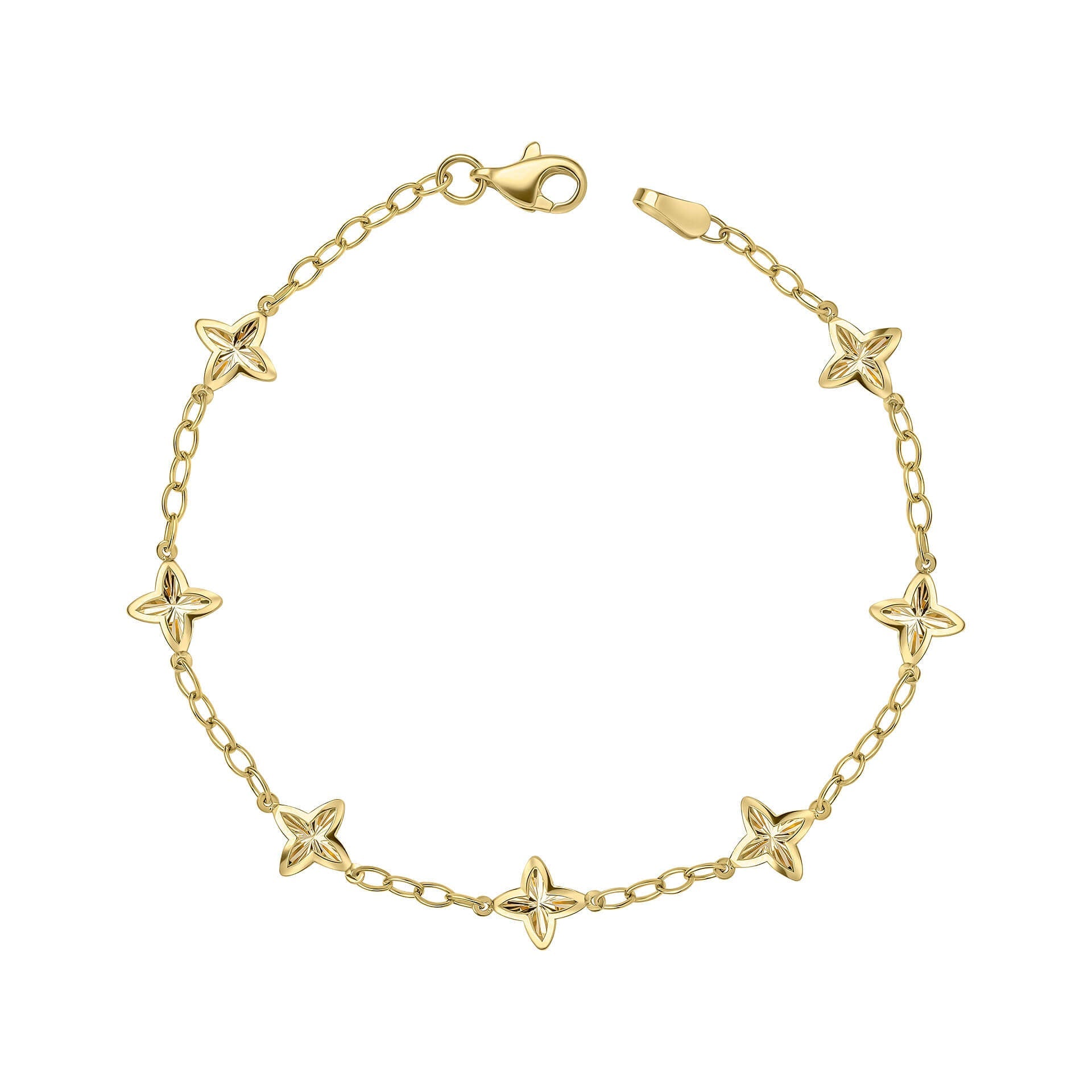 9ct yellow gold Textured Flower Station Bracelet