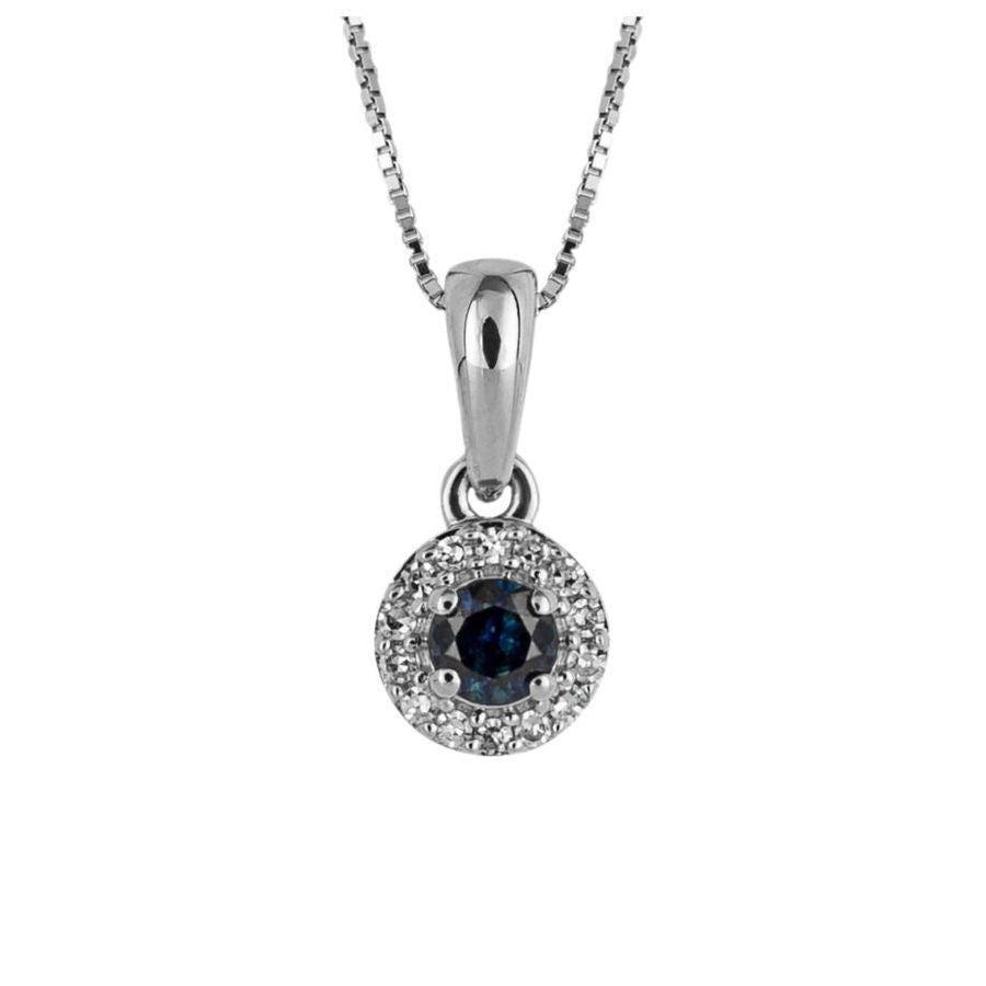 9ct White Gold Round Sapphire & Diamond Halo Pendant