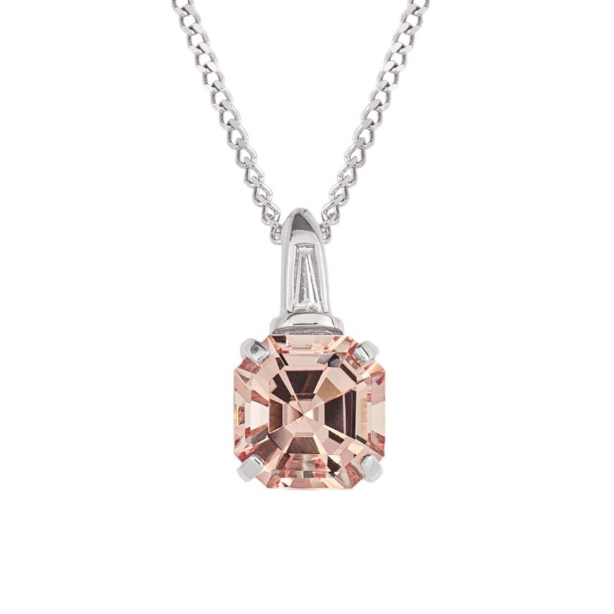 9ct White Gold Octangonal Cut Morganite & Diamond Pendant