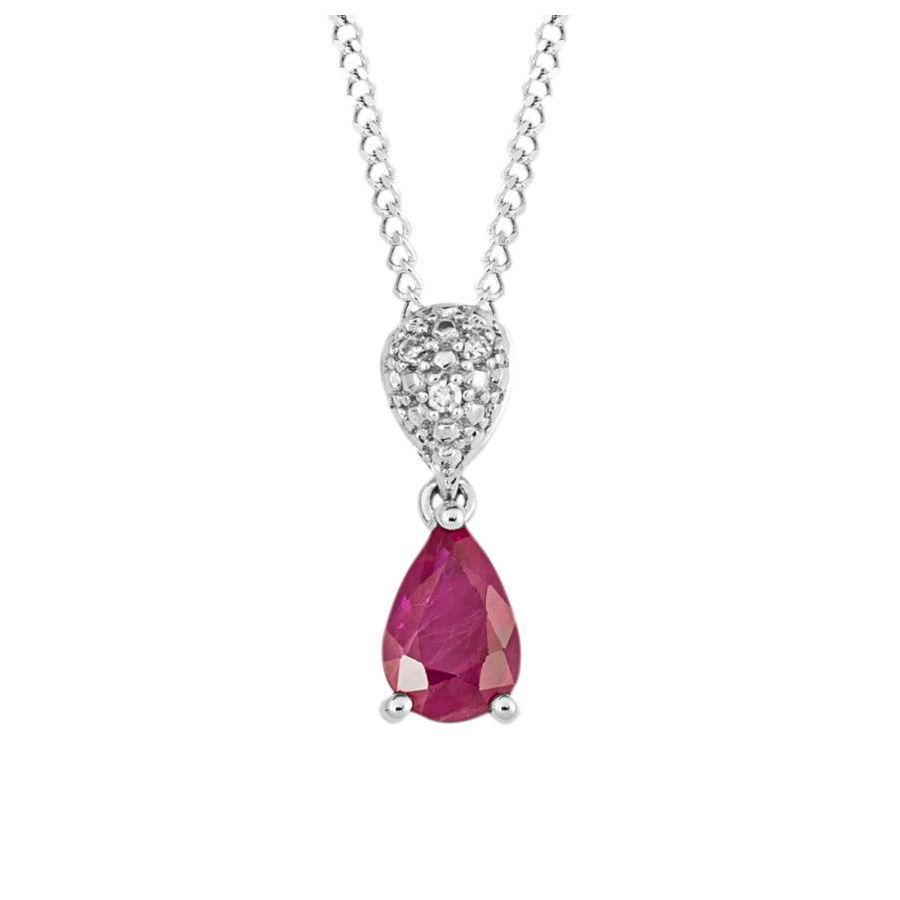 9ct White Gold Pear-Shaped Ruby & Diamond Drop.  Pendant only