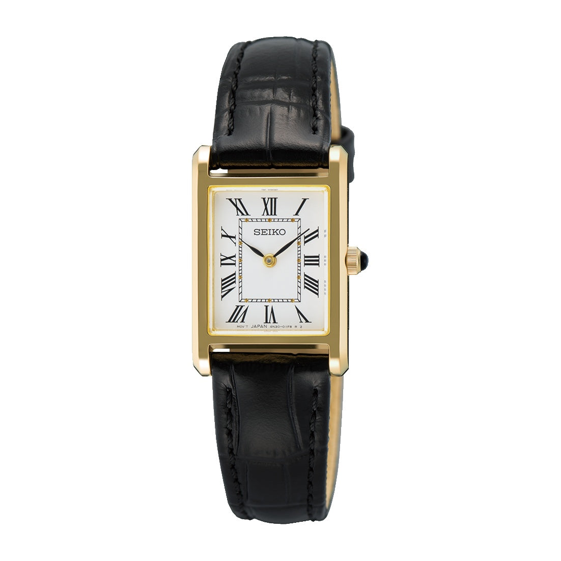 Ladies rectangular leather strap watch