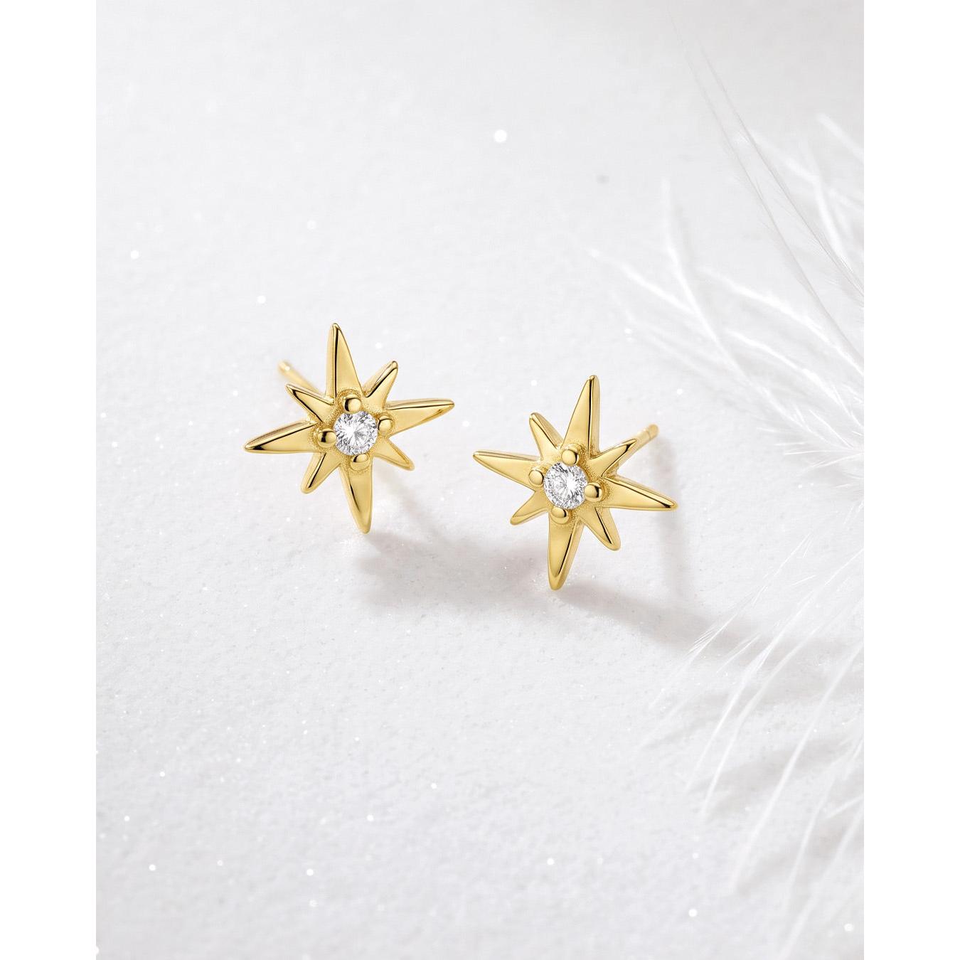 Celeste North Star Cubic Zirconia Gold Plated Stud Earrings
