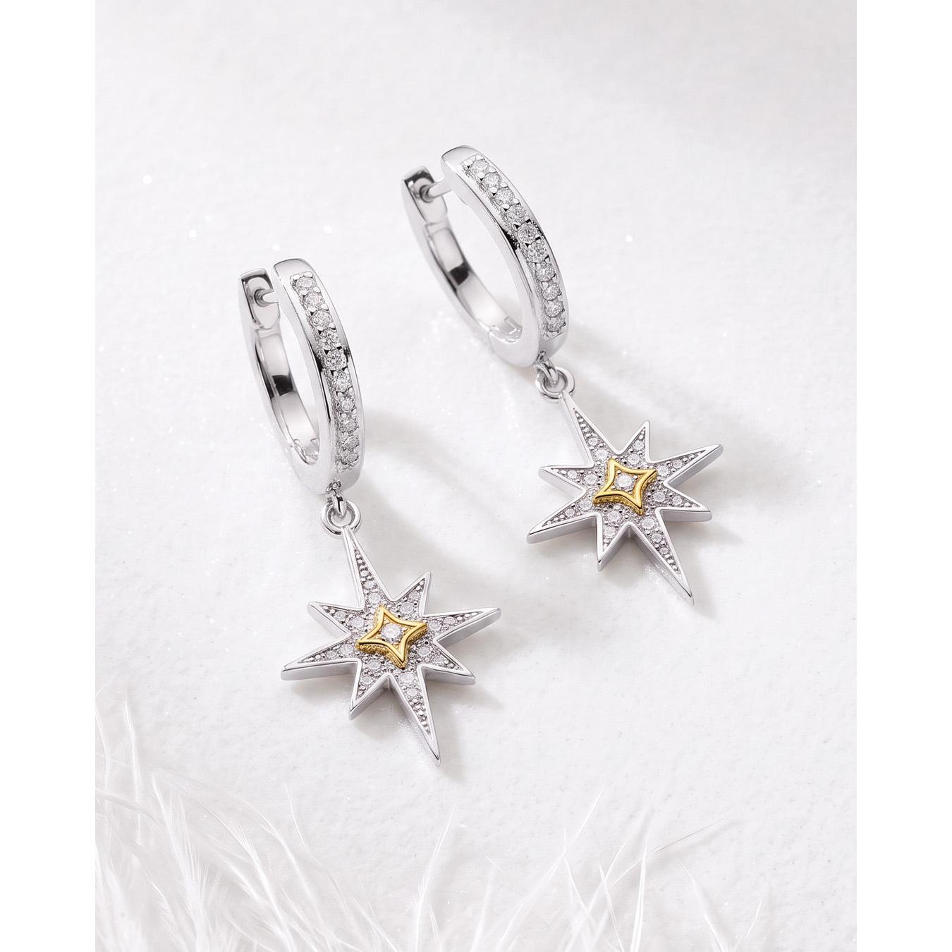Celeste North Star Cubic Zirconia  Gold Plated Hoop Earrings