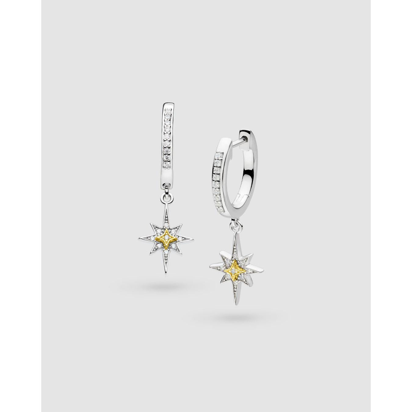 Celeste North Star Cubic Zirconia  Gold Plated Hoop Earrings
