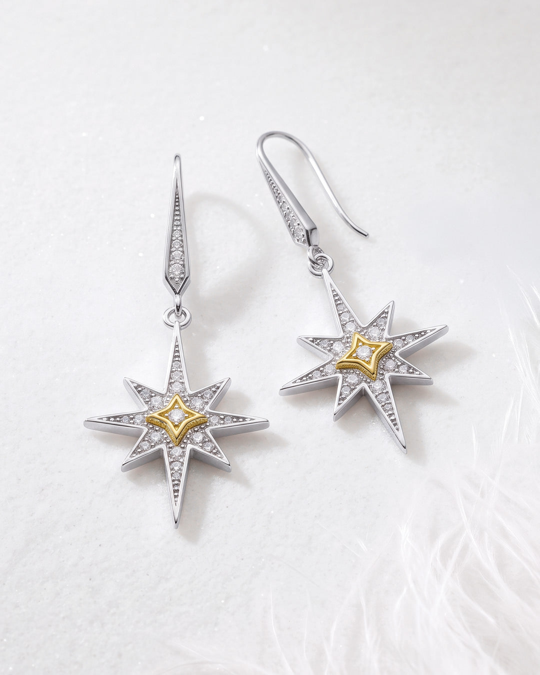 Celeste North Star Grande Drop Gold Plated Drop Earings