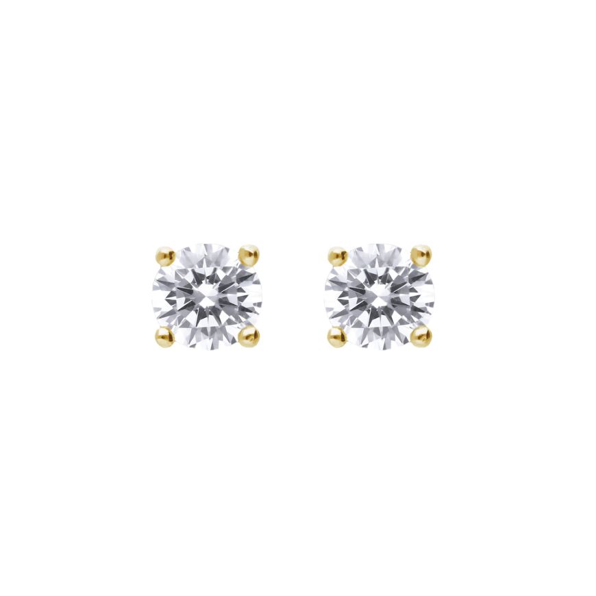 Gold Plated Silver Claw Set Solitaire CZ Stud Earrings