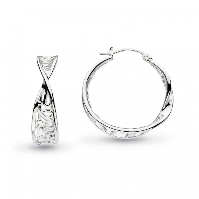 Silver Blossom Flourish Twist Hoop Earrings