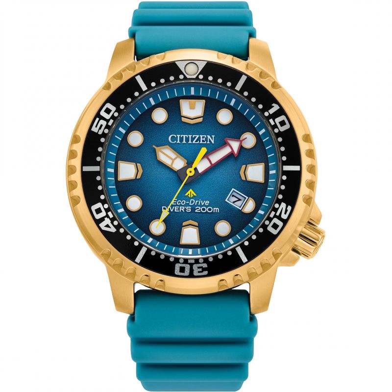Promaster Diver gold-tone stainless steel blue dial Polyurethane Strap watch