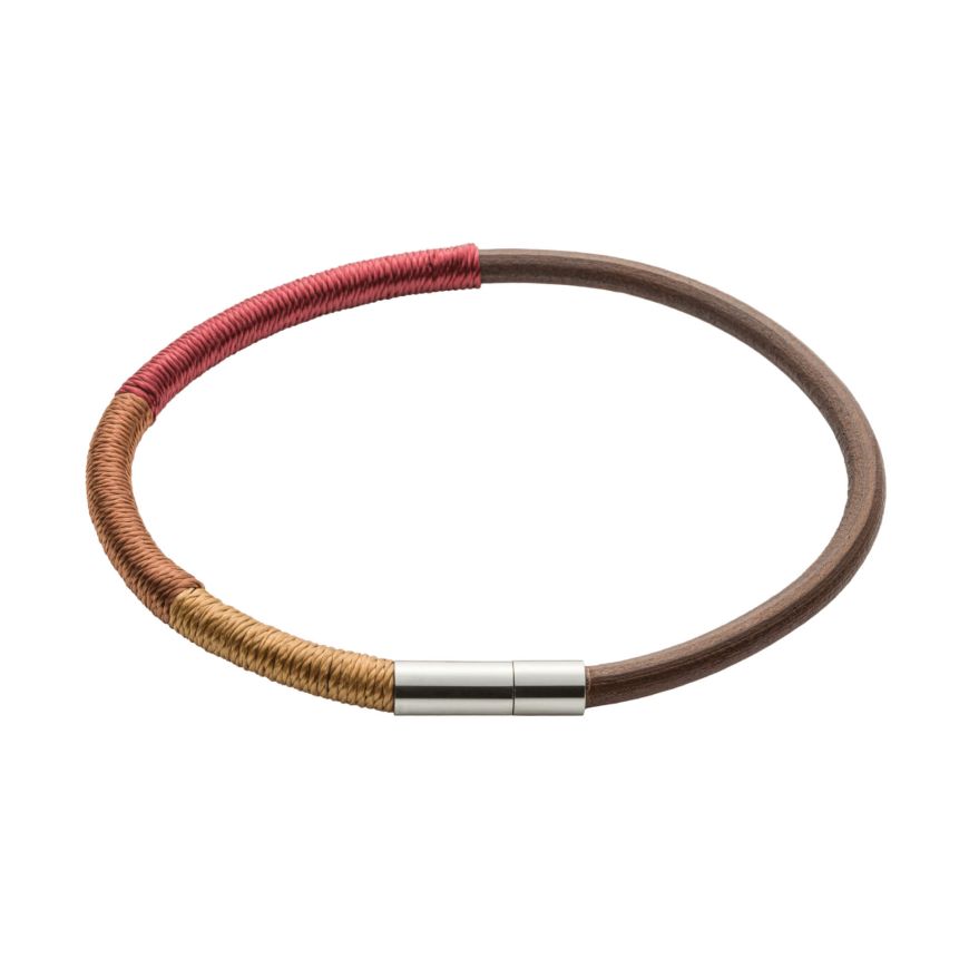Stainless steel and brown cord thread wrap bracelet