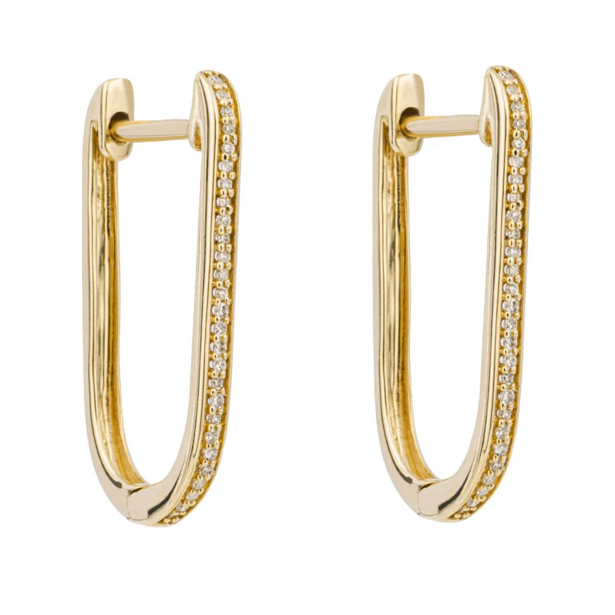 9ct yellow gold diamond set elongated hoops