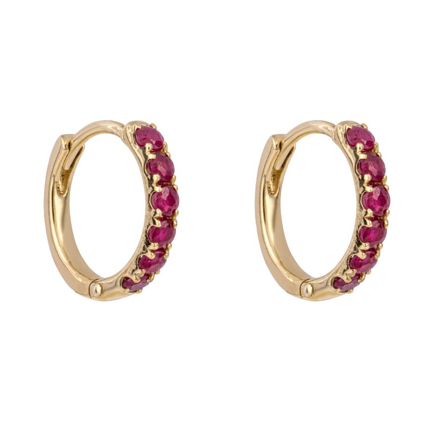 9ct Yellow gold Ruby hoops