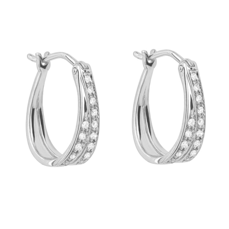 9ct white gold two row diamond hoop earrings
