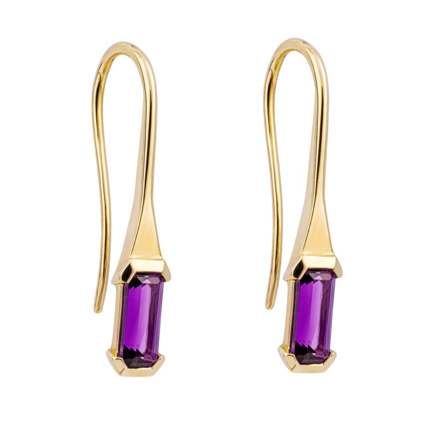 9ct yellow gold Amethyst drop earrings