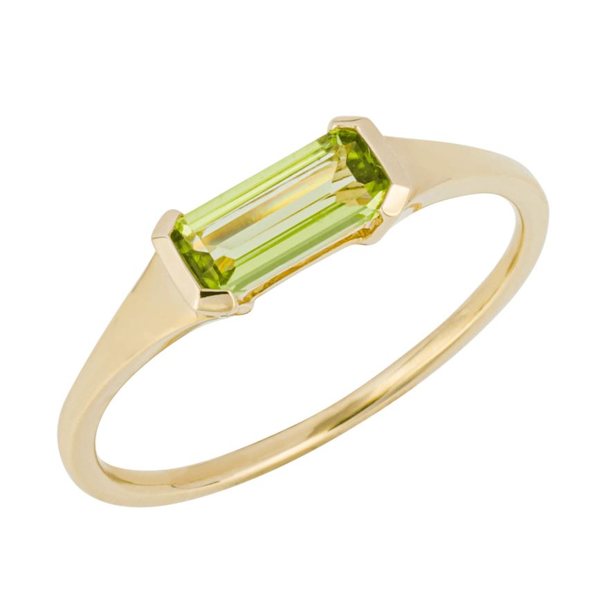 Elongated Peridot  Ring in 9ct Gold