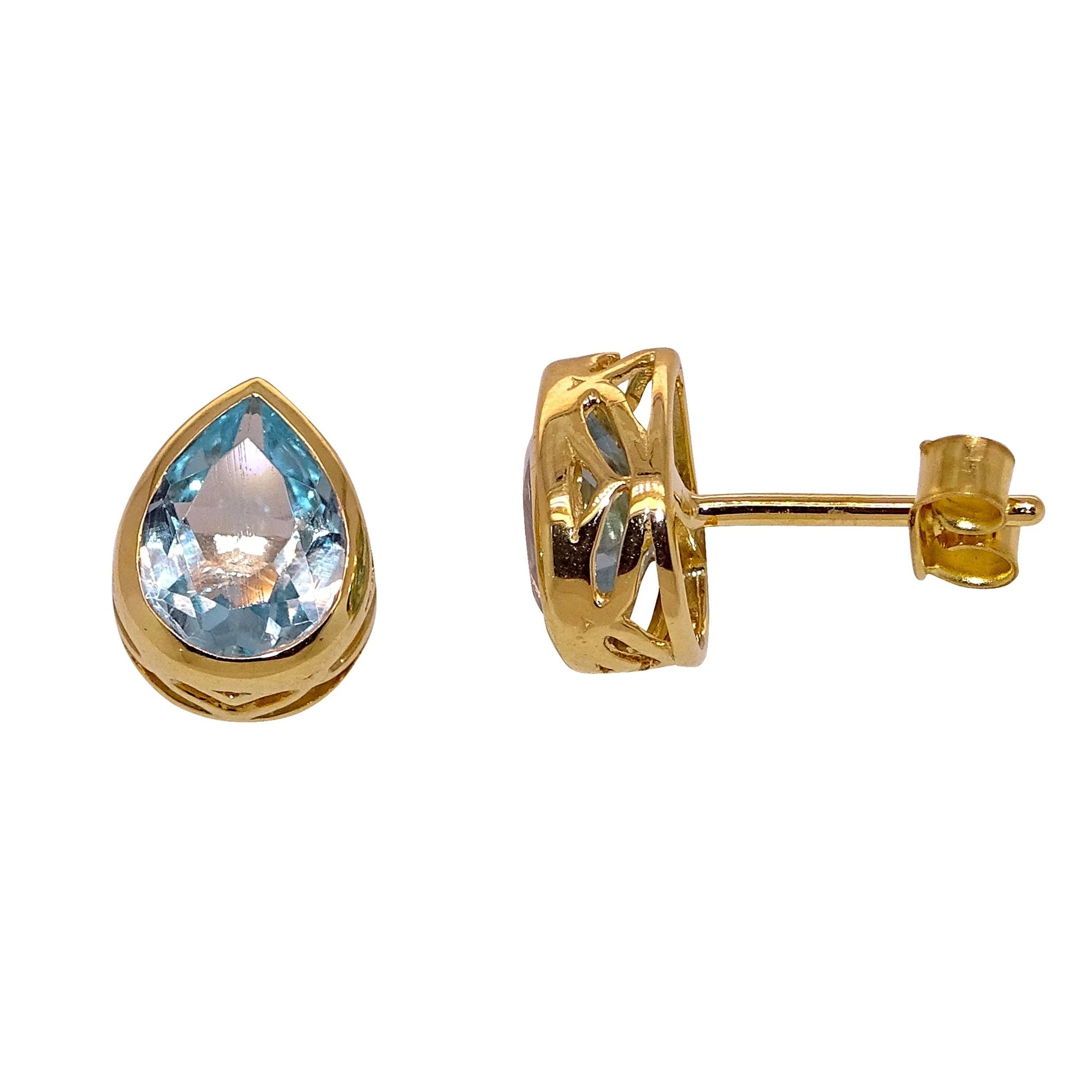 9ct yellow gold Blue Topaz teardrop studs