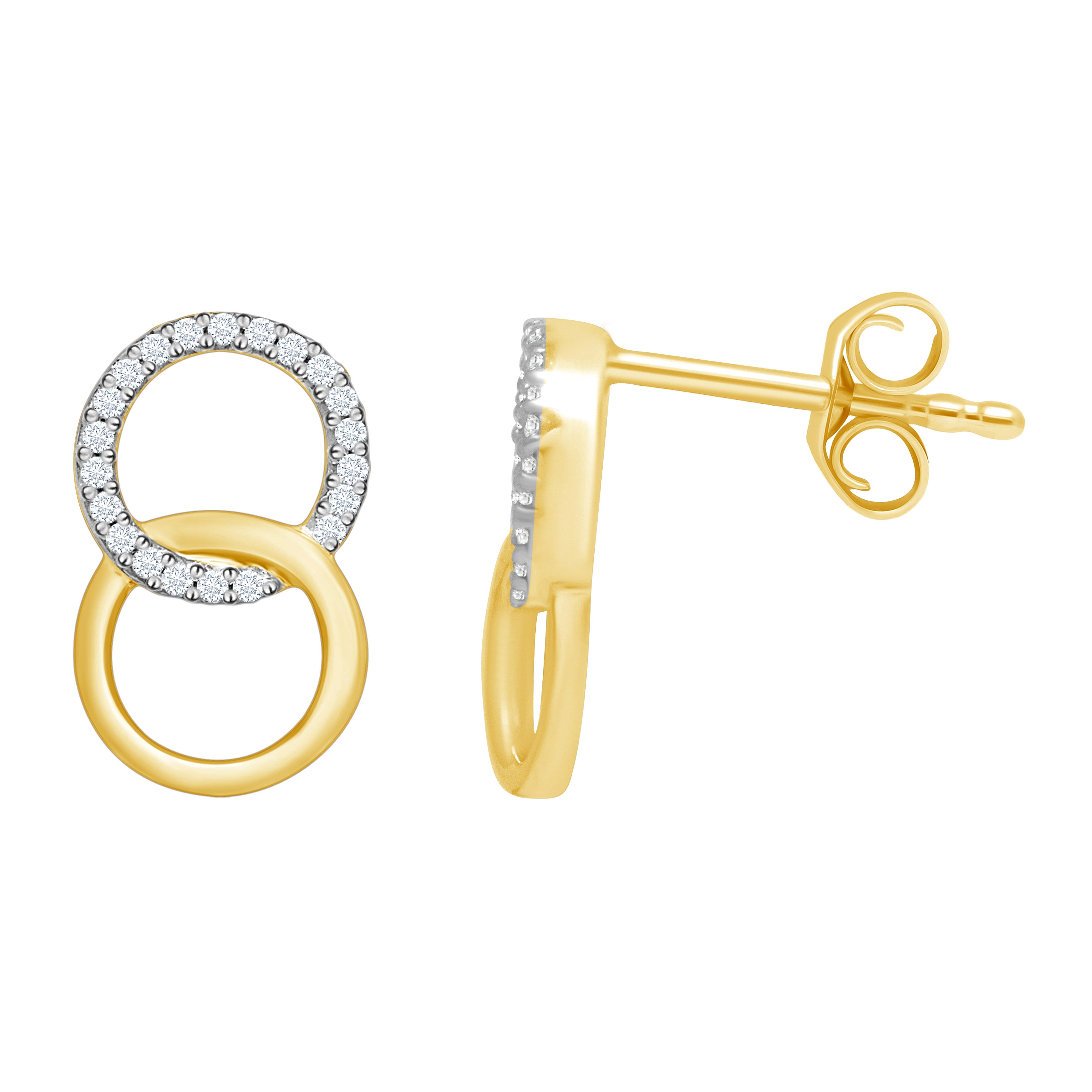 9ct yellow gold diamond set two circle studs