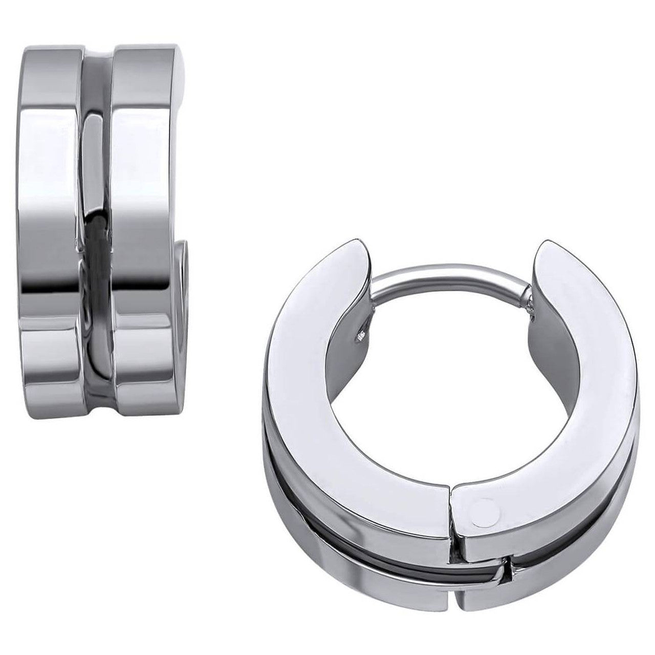 FB  Stainless Steel Black Enamel Hoop Earrings