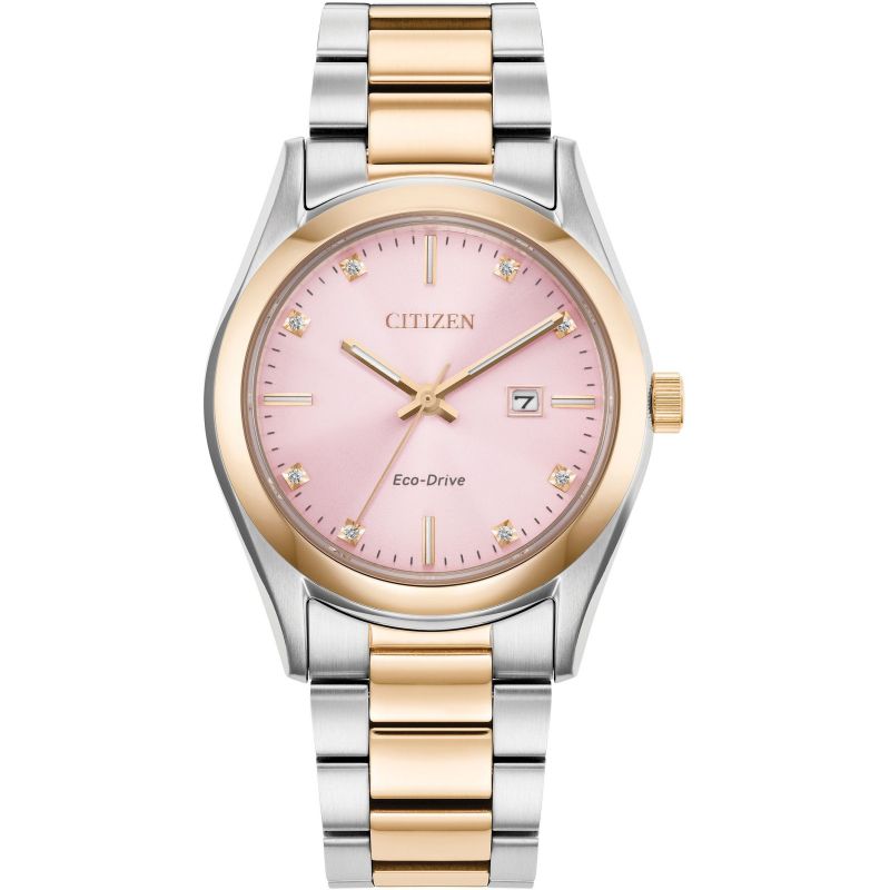Lady's Diamond pink dial two colour bracelet watch