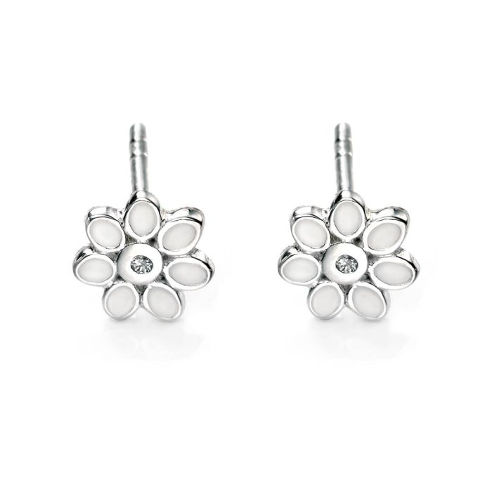 D 4 Diamond Silver Daisy Stud Earrings