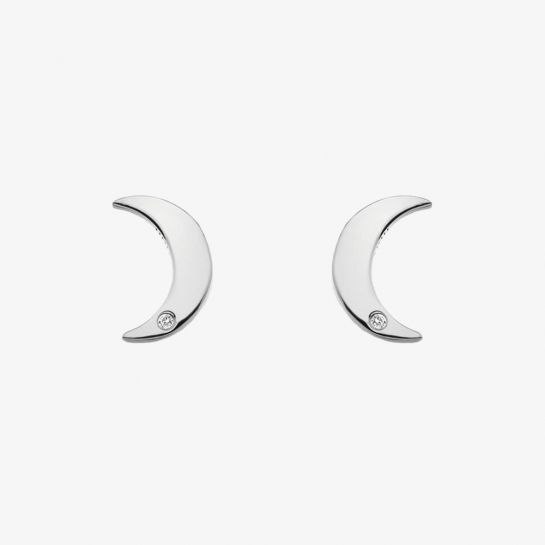Silver Diamond Amulet Crescent Stud Earrings
