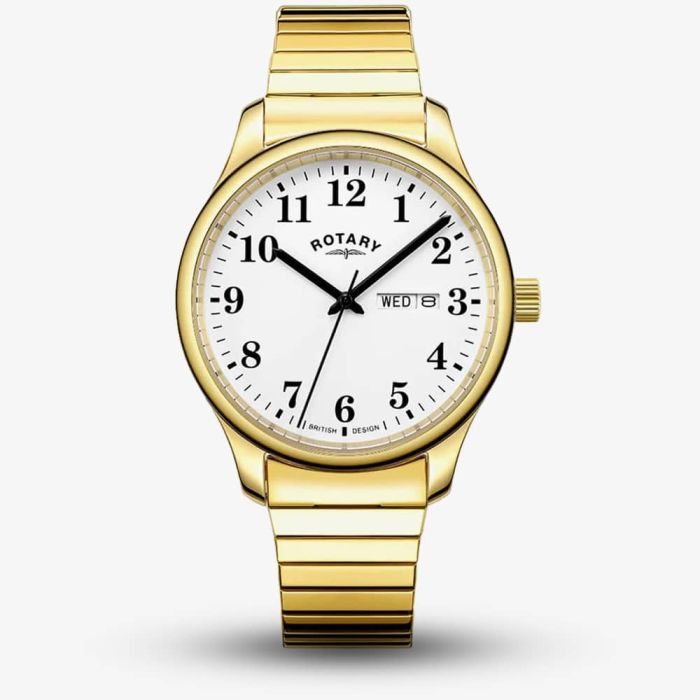 Yellow gold PVD-coated stainless steel white dial expanding bracelet watch