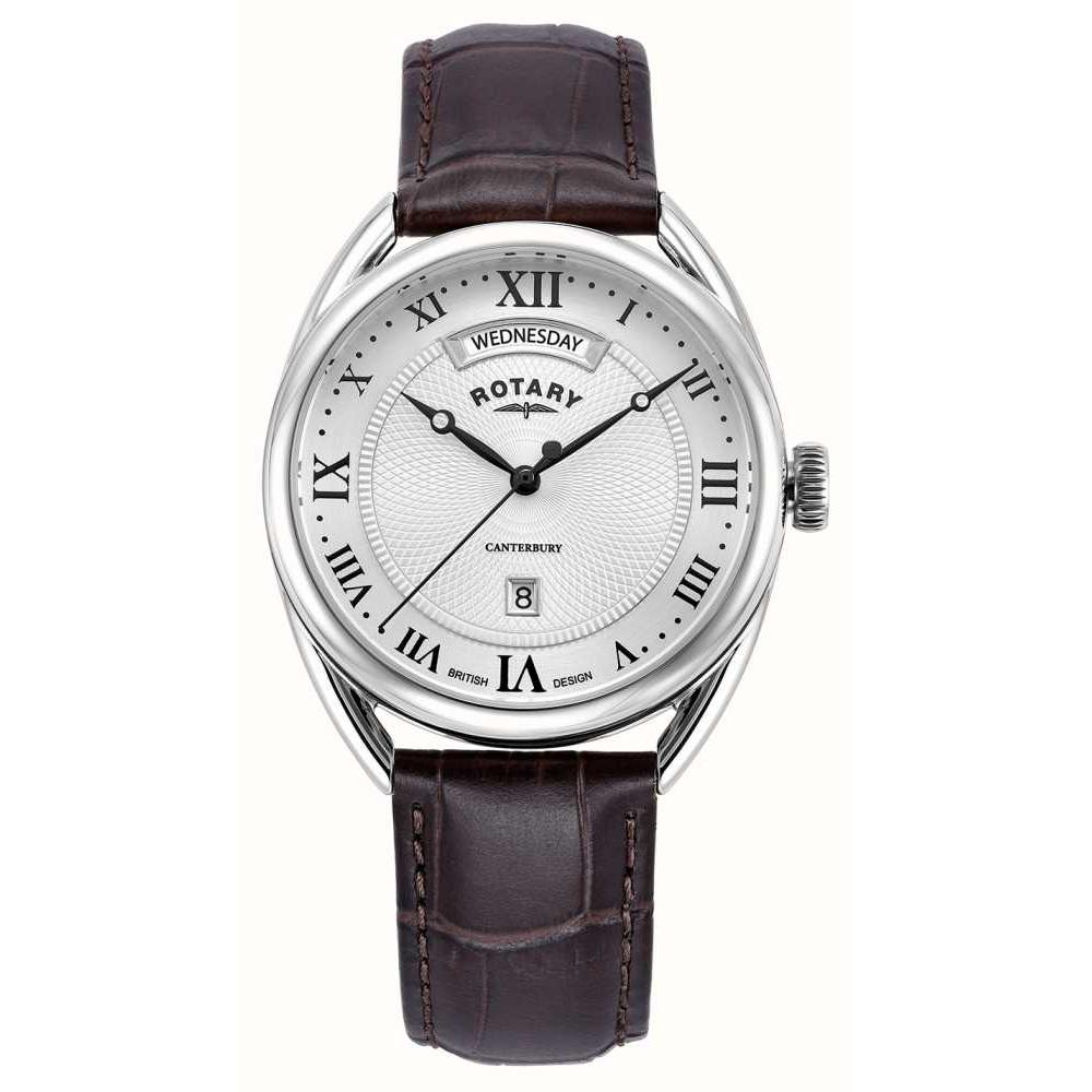 Canterbury stainless steel brown leather strap watch