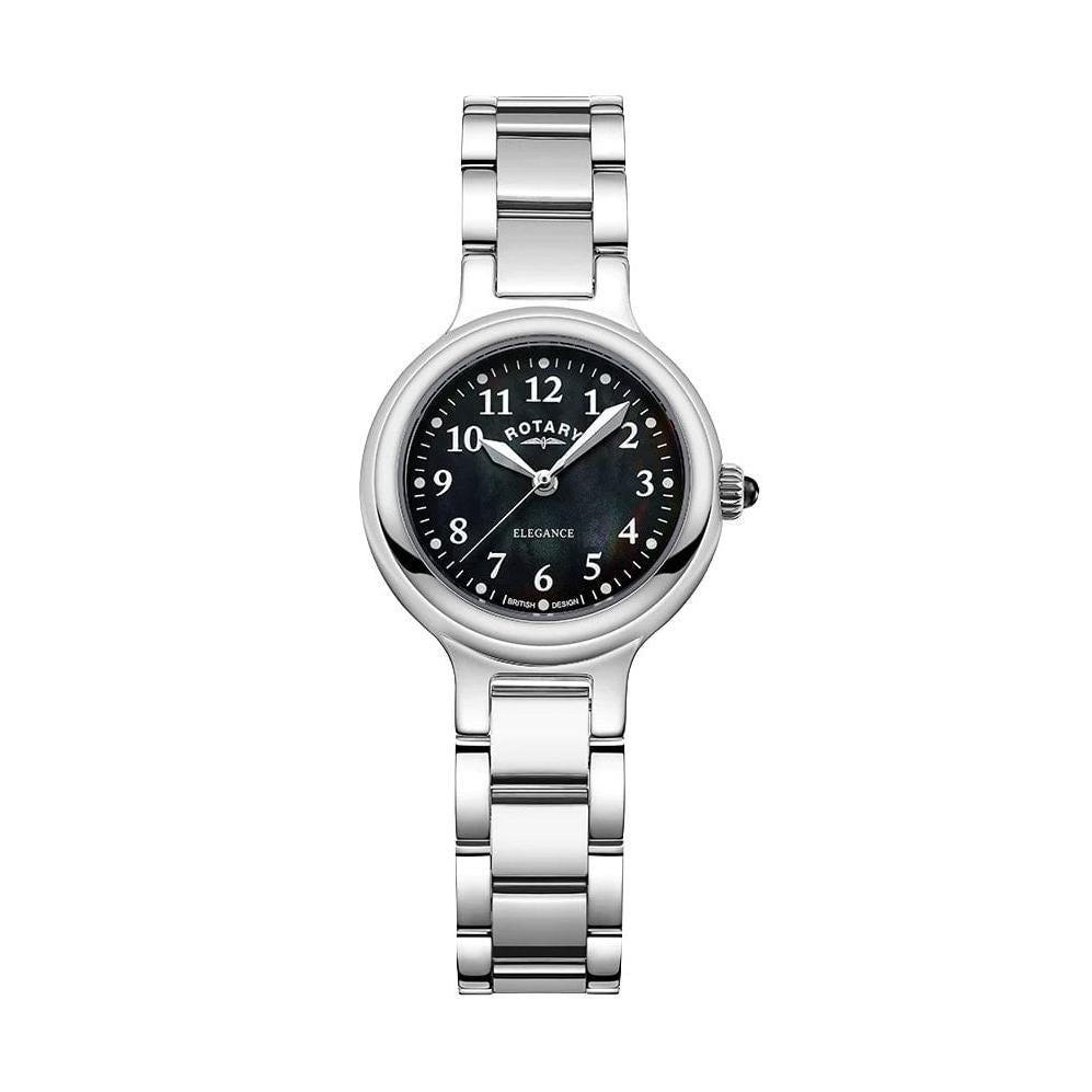 Elegance stainless steel case black mother-of-pearl bracelet watch
